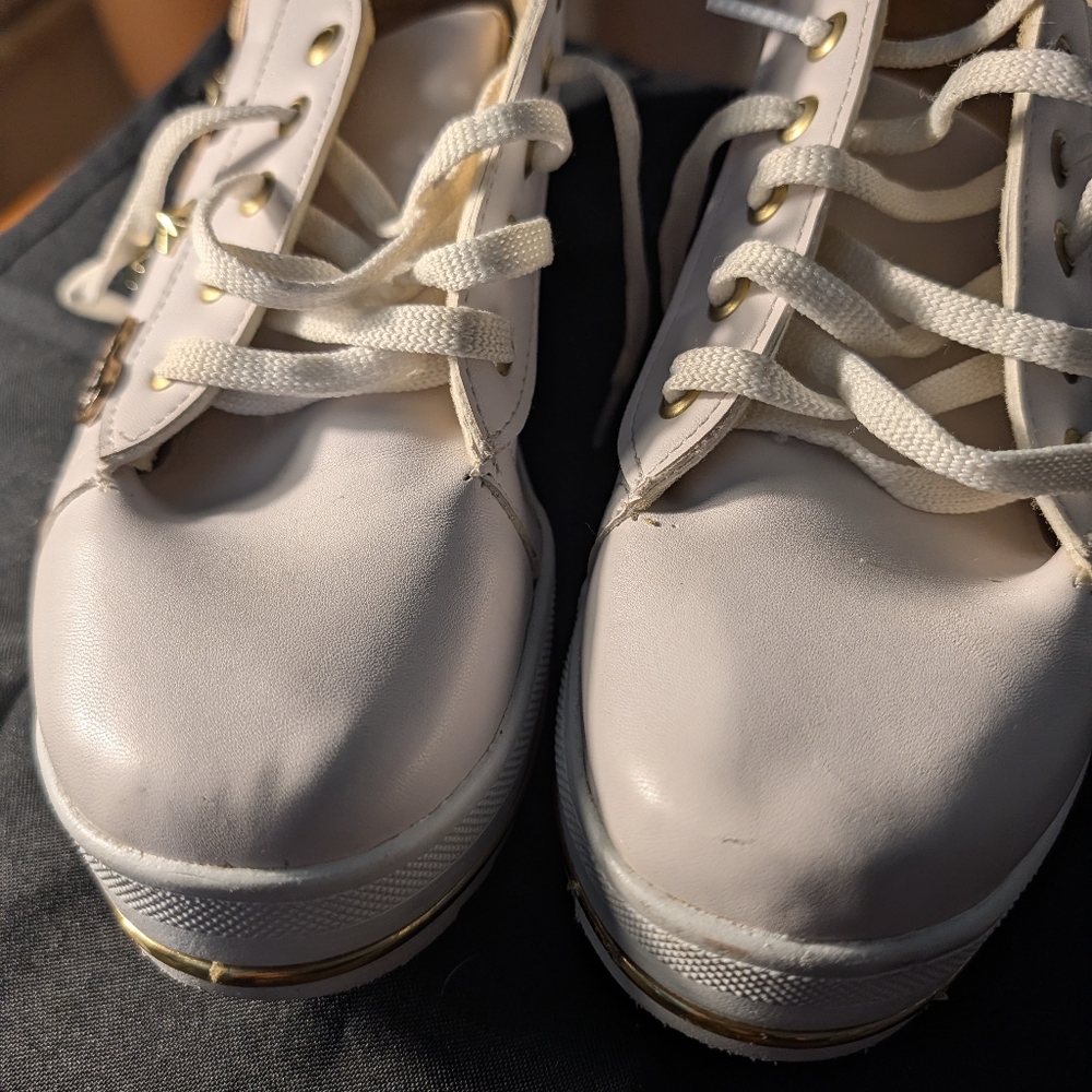 Donna Pasioni White and gold platform sneakers with rhinestone details Size 10 - Picture 5 of 8